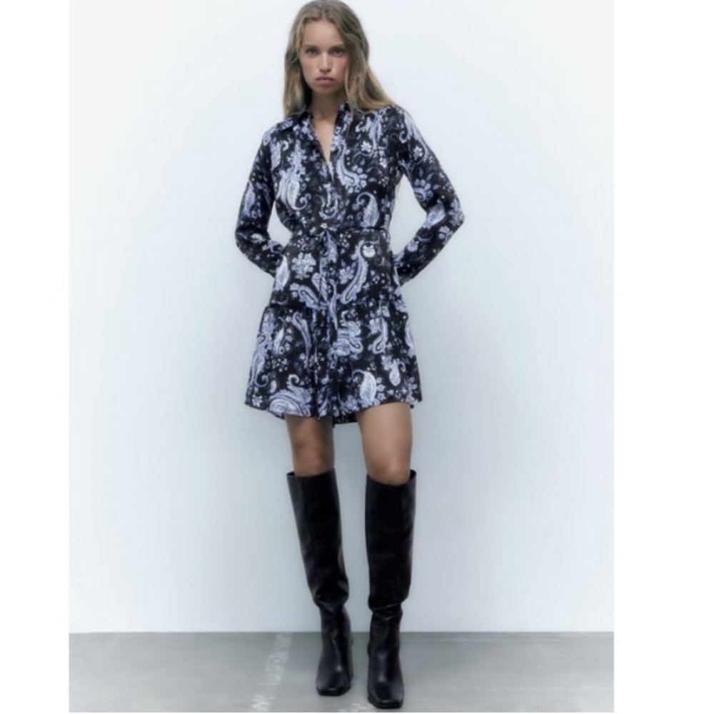 Zara Blue and White Paisley Mini Dress